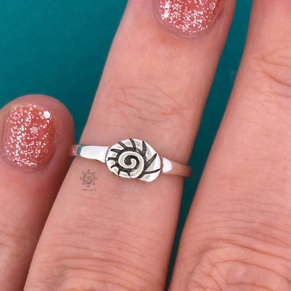 Dainty Ammonite Sterling Silver Ring Sizes 4 - 5